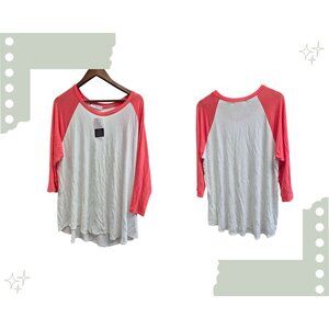 Eighty Eight Womens 3/4 Sleeve Raglan Baseball Tee 3XL Coral & White 95% Rayon 5